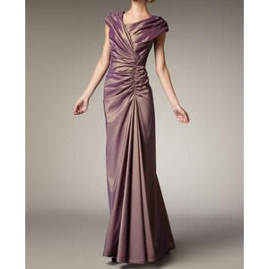 Tadashi Shoji Purple Taffeta Metallic Sheen Ruched Formal Gown Size 8/10 Long